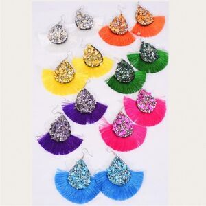 Bohemian Sexy Long 2” Tassel Earrings Rhinestone Druzy Stone Embellished New 🆕